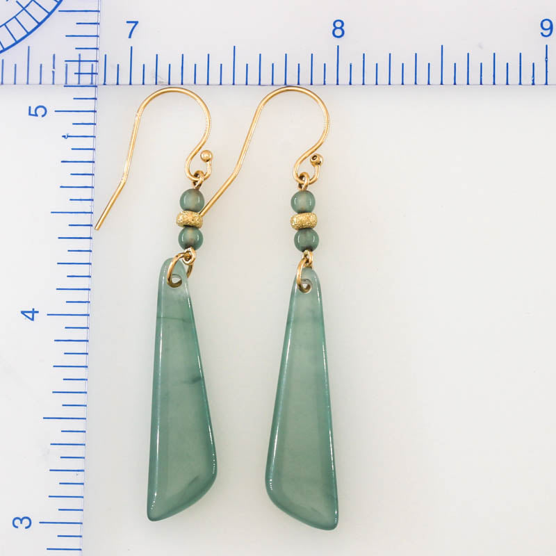 Blue Green Guatemalan Jadeite Jade Drop 14K Yellow Gold Earrings Jade Jewelry