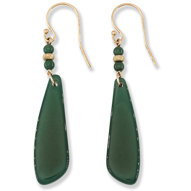Blue Green Jadeite Jade Drop 14K Yellow Gold Earrings Jade Jewelry