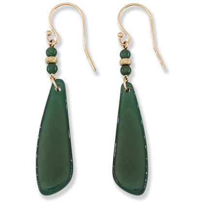 Blue Green Jadeite Jade Drop 14K Yellow Gold Earrings Jade Jewelry