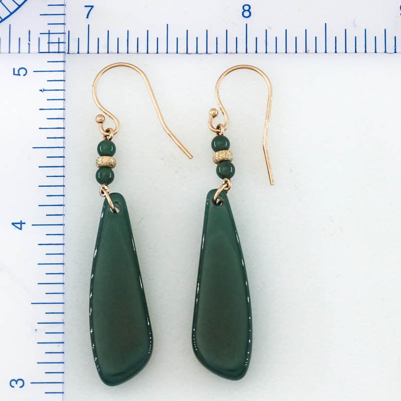 Blue Green Jadeite Jade Drop 14K Yellow Gold Earrings Jade Jewelry