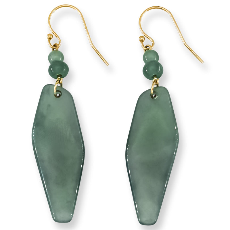 Blue Green Guatemalan Jadeite Jade Drop 14K Yellow Gold Earrings | UPC #402430