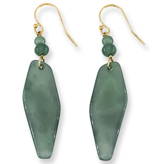 Blue Green Guatemalan Jadeite Jade Drop 14K Yellow Gold Earrings | UPC #402430