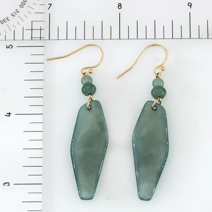 Blue Green Guatemalan Jadeite Jade Drop 14K Yellow Gold Earrings | UPC #402430