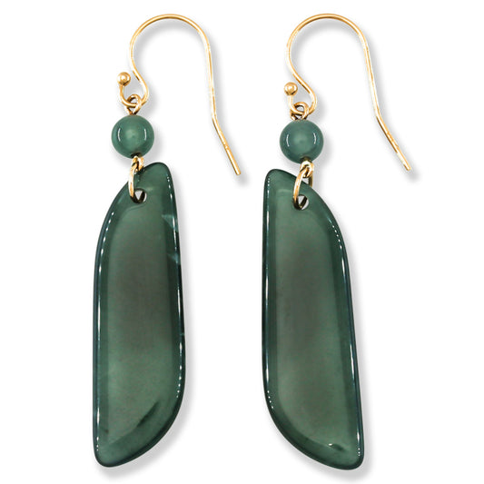 Blue Green Guatemalan Jadeite Jade Drop 14K Yellow Gold Earrings | UPC #402454