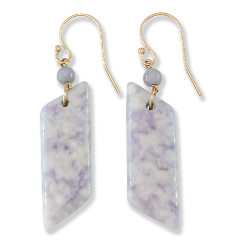 Lavender Guatemalan Jadeite Jade Drop 14K Yellow Gold Earrings Jade Jewelry