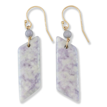 Lavender Guatemalan Jadeite Jade Drop 14K Yellow Gold Earrings Jade Jewelry