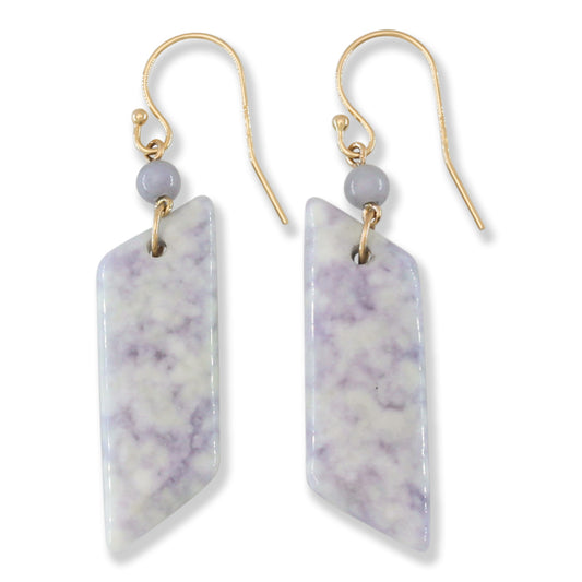 Lavender Guatemalan Jadeite Jade Drop 14K Yellow Gold Earrings | UPC #402355