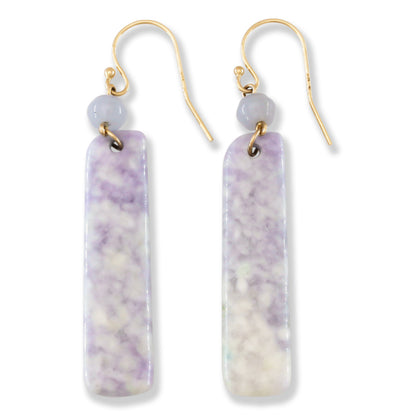 Lavender Guatemalan Jadeite Jade Drop 14K Yellow Gold Earrings Jade Jewelry