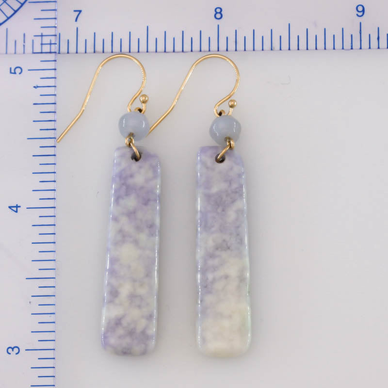 Lavender Guatemalan Jadeite Jade Drop 14K Yellow Gold Earrings Jade Jewelry