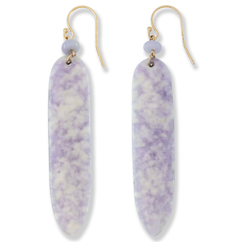 Lavender Guatemalan Jadeite Jade Drop 14K Yellow Gold Earrings Jade Jewelry
