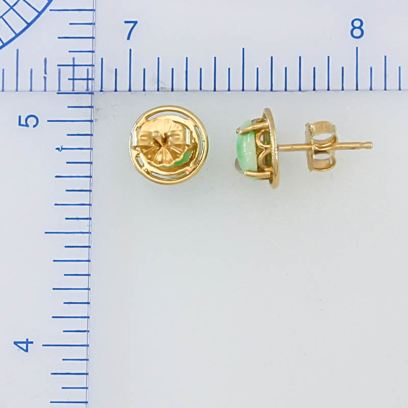Vintage Green Jadeite Jade Round Stud Earrings in 14K Yellow Gold | UPC #401778