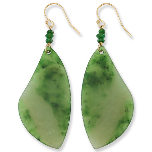 Green Nephrite Jade 14K Yellow Gold Drop Earring | UPC #401853