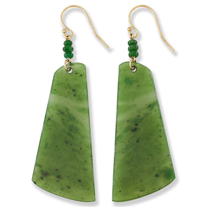Green Nephrite Jade 14K Yellow Gold Drop Earring | UPC #401860