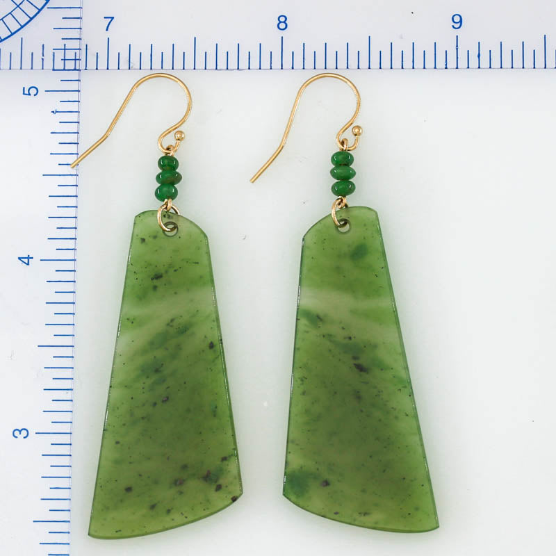 Green Nephrite Jade 14K Yellow Gold Drop Earring | UPC #401860