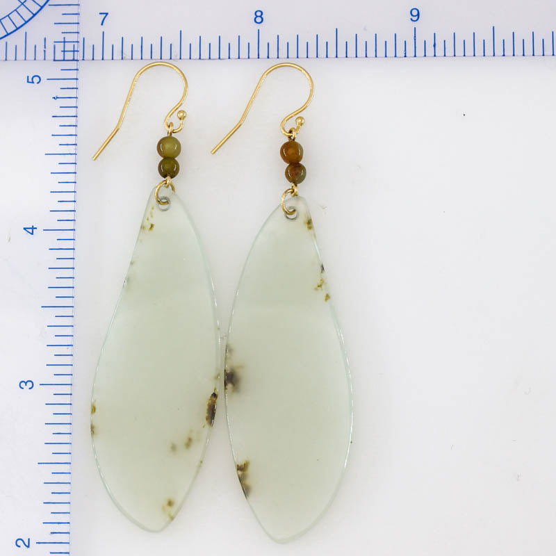 White Red Siberian Nephrite Jade 14K Yellow Gold Drop Earring jade jewelry