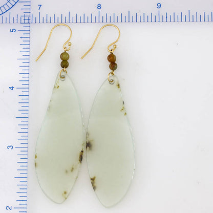 White Red Siberian Nephrite Jade 14K Yellow Gold Drop Earring jade jewelry