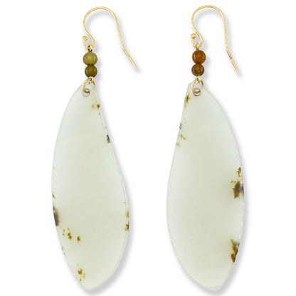 White Red Siberian Nephrite Jade 14K Yellow Gold Drop Earring jade jewelry