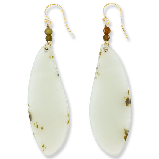 White Red Siberian Nephrite Jade 14K Yellow Gold Drop Earring | UPC #401891