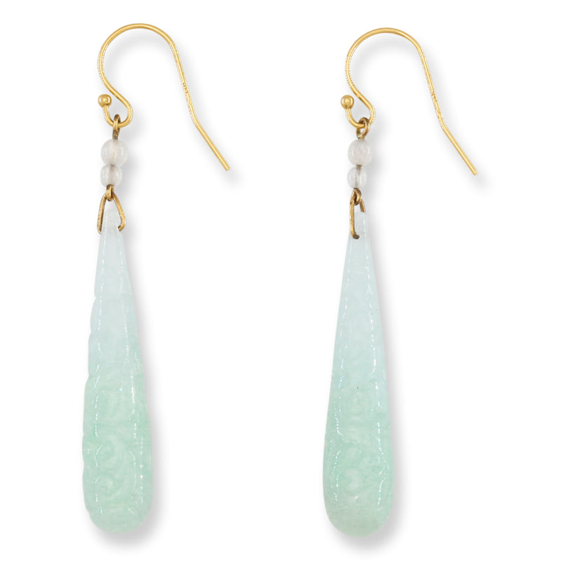 Green Jadeite Jade Tear Drop 14K Yellow Gold Earrings | UPC #402027