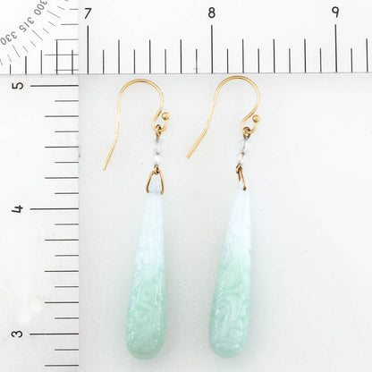 Green Jadeite Jade Tear Drop 14K Yellow Gold Earrings | UPC #402027