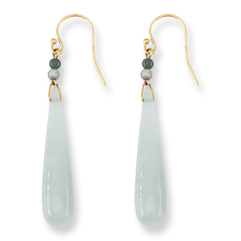 Icy Green Jadeite Jade Tear Drop 14K Yellow Gold Earrings | UPC #402010