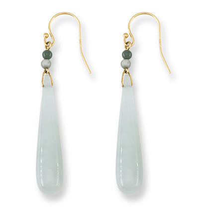 Icy Green Jadeite Jade Tear Drop 14K Yellow Gold Earrings | UPC #402010