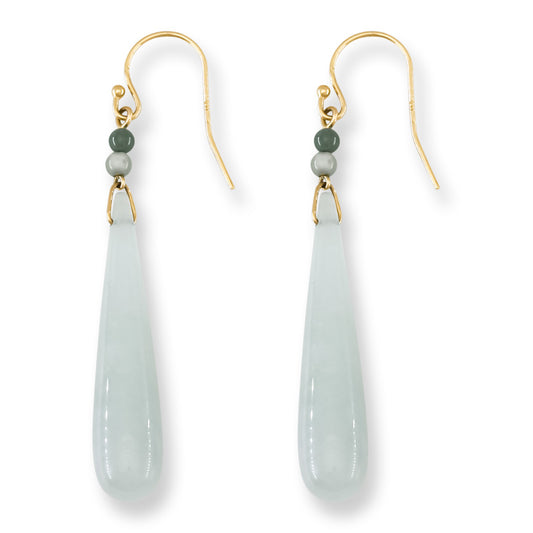 Icy Green Jadeite Jade Tear Drop 14K Yellow Gold Earrings | UPC #402010