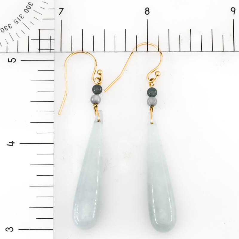 Icy Green Jadeite Jade Tear Drop 14K Yellow Gold Earrings | UPC #402010
