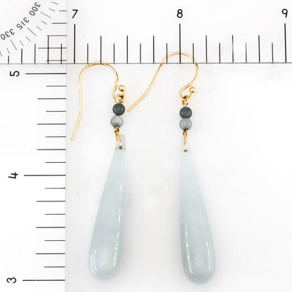 Icy Green Jadeite Jade Tear Drop 14K Yellow Gold Earrings | UPC #402010