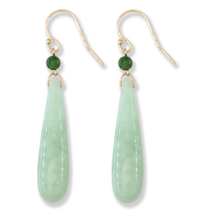 Green Jadeite Jade Tear Drop 14K Yellow Gold Earrings | UPC #401976