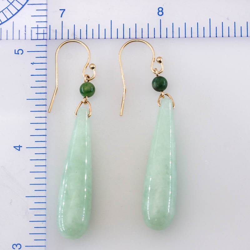 Green Jadeite Jade Tear Drop 14K Yellow Gold Earrings | UPC #401976