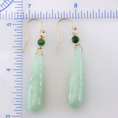 Green Jadeite Jade Tear Drop 14K Yellow Gold Earrings | UPC #401976