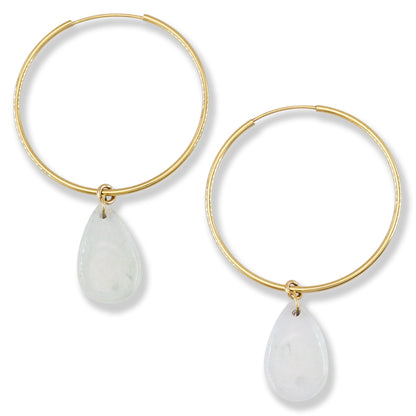 Ice Jadeite Jade Tear Drop Charm on 14K Yellow Gold Hoop Earring | UPC #402331