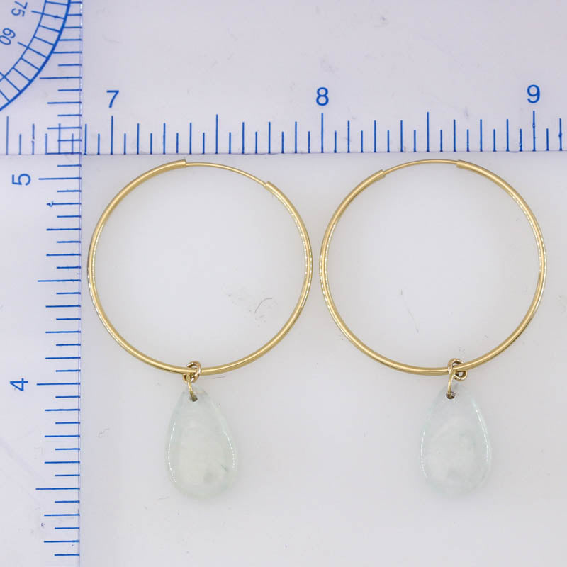 Ice Jadeite Jade Tear Drop Charm on 14K Yellow Gold Hoop Earring | UPC #402331