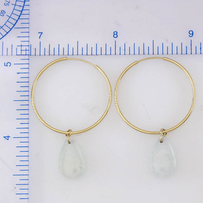 Ice Jadeite Jade Tear Drop Charm on 14K Yellow Gold Hoop Earring | UPC #402331