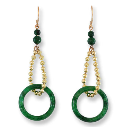 Green Jadeite Jade Circle 14K Yellow Gold Earrings | UPC #402386
