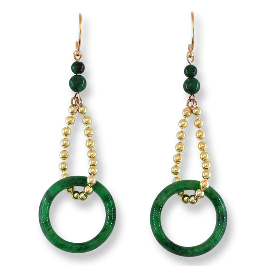 Green Jadeite Jade Circle 14K Yellow Gold Earrings | UPC #402386