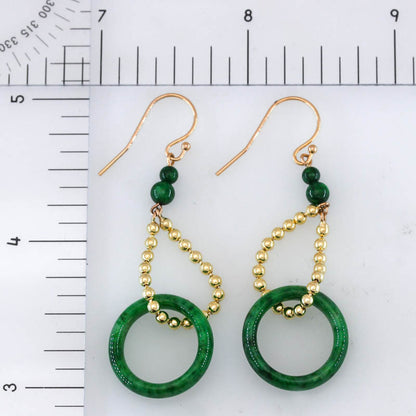 Green Jadeite Jade Circle 14K Yellow Gold Earrings | UPC #402386