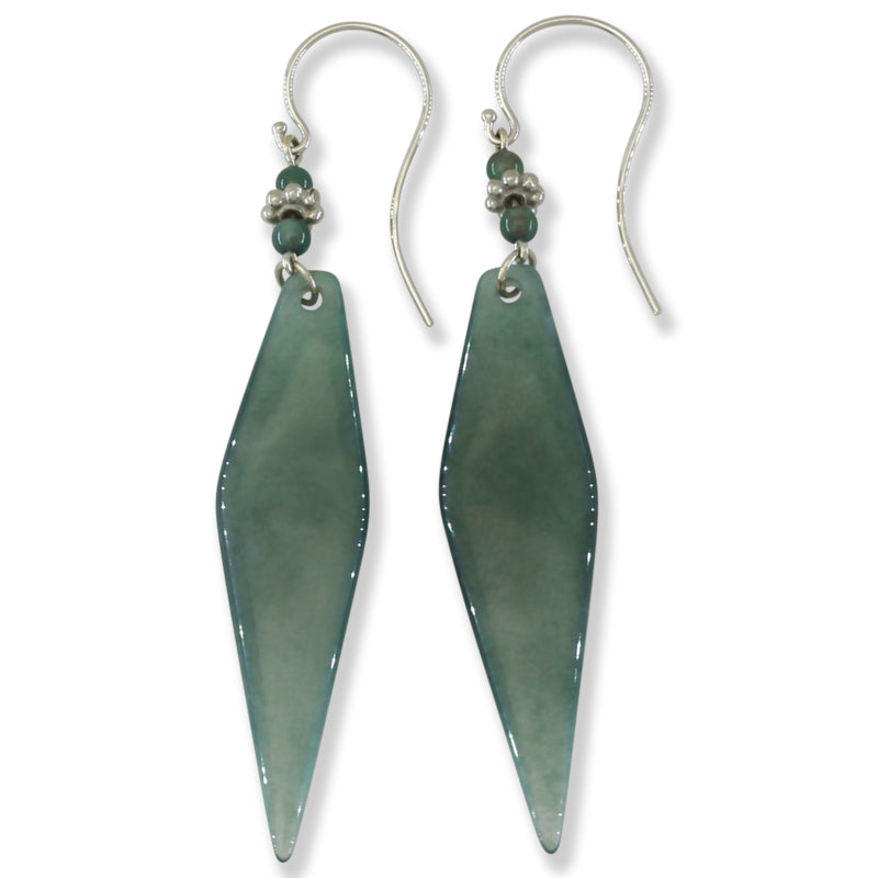 Blue Green Guatemalan Jadeite Jade Drop 14K Yellow Gold Earrings Jade Jewelry