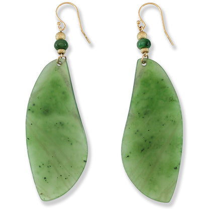 Green Nephrite Jade 14K Yellow Gold Drop Earring Jade Jewelry