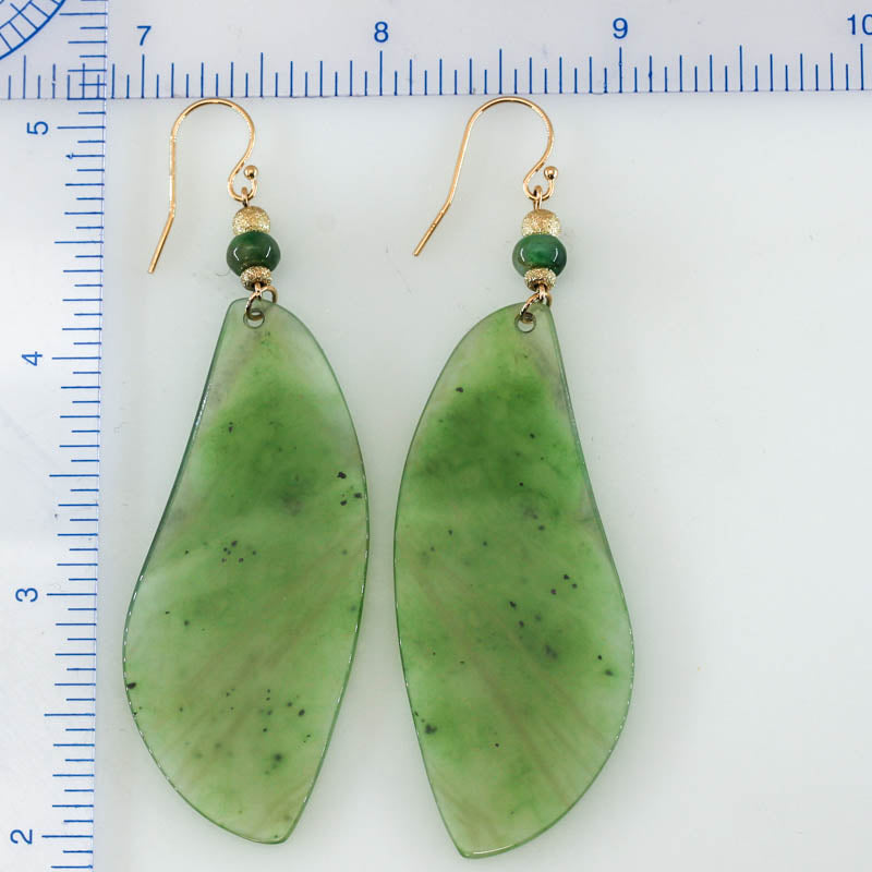 Green Nephrite Jade 14K Yellow Gold Drop Earring Jade Jewelry