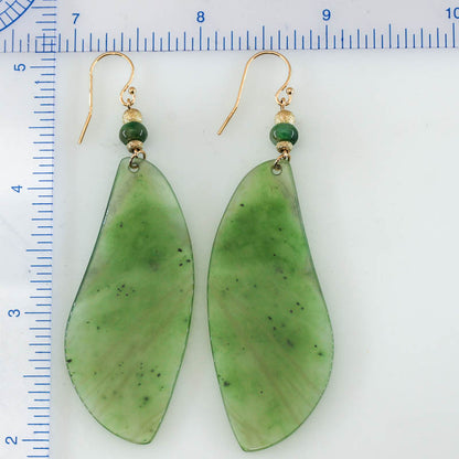 Green Nephrite Jade 14K Yellow Gold Drop Earring Jade Jewelry