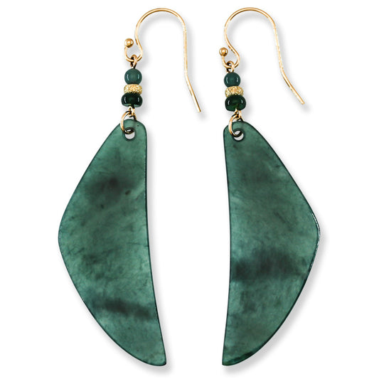Blue Green Guatemalan Jadeite Jade Drop 14K Yellow Gold Earrings | UPC #402669