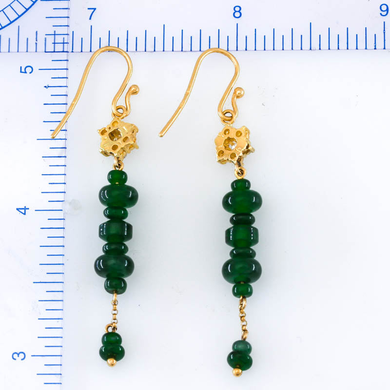 Blue Green Guatemalan Jadeite Jade Bead Drop 18K Yellow Gold Earring | UPC #402676
