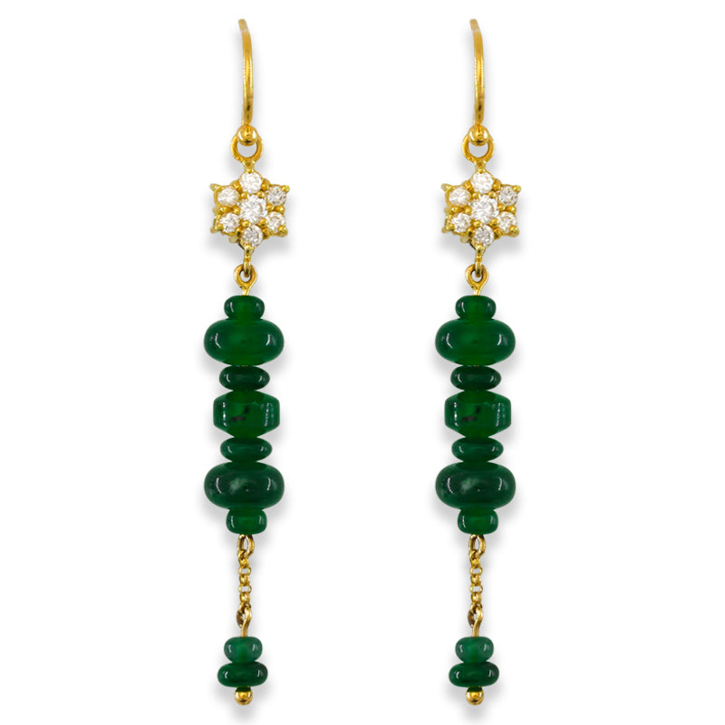 Blue Green Guatemalan Jadeite Jade Bead Drop 18K Yellow Gold Earring | UPC #402676