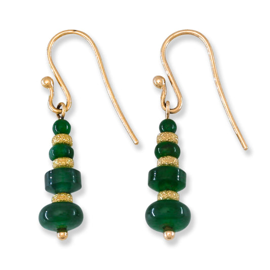 Blue Green Guatemalan Jadeite Jade Bead Drop 18K Yellow Gold Earring | UPC #402683