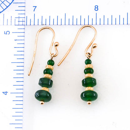 Blue Green Guatemalan Jadeite Jade Bead Drop 18K Yellow Gold Earring | UPC #402683
