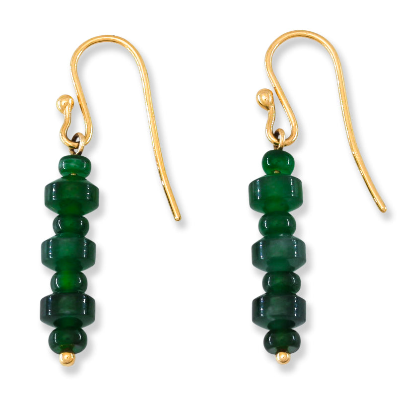Blue Green Guatemalan Jadeite Jade Bead Drop 18K Yellow Gold Earring | UPC 402690
