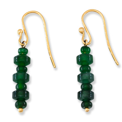 Blue Green Guatemalan Jadeite Jade Bead Drop 18K Yellow Gold Earring | UPC 402690
