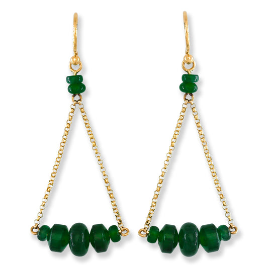 Blue Green Guatemalan Jadeite Jade Bead Drop 18 Yellow Gold Earring | UPC #403147